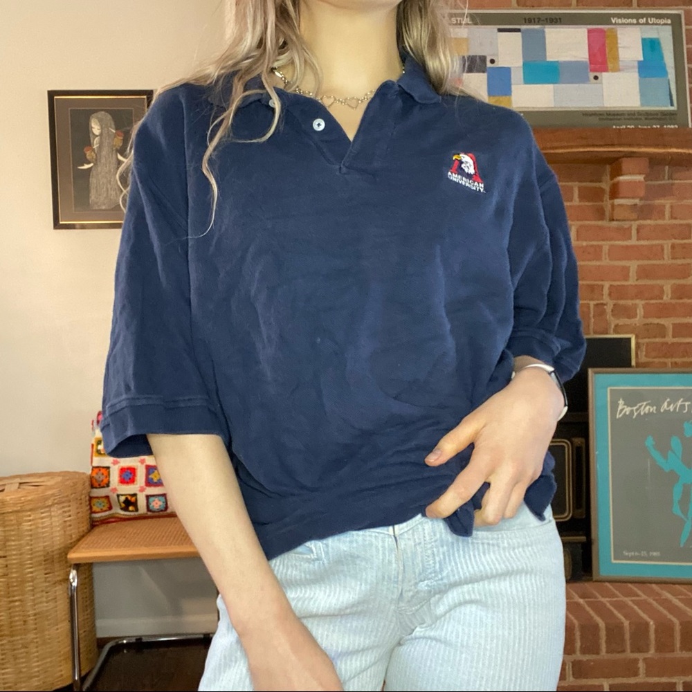 Vintage 90s American University Embroidered Logo Oversized Short Sleeve …
